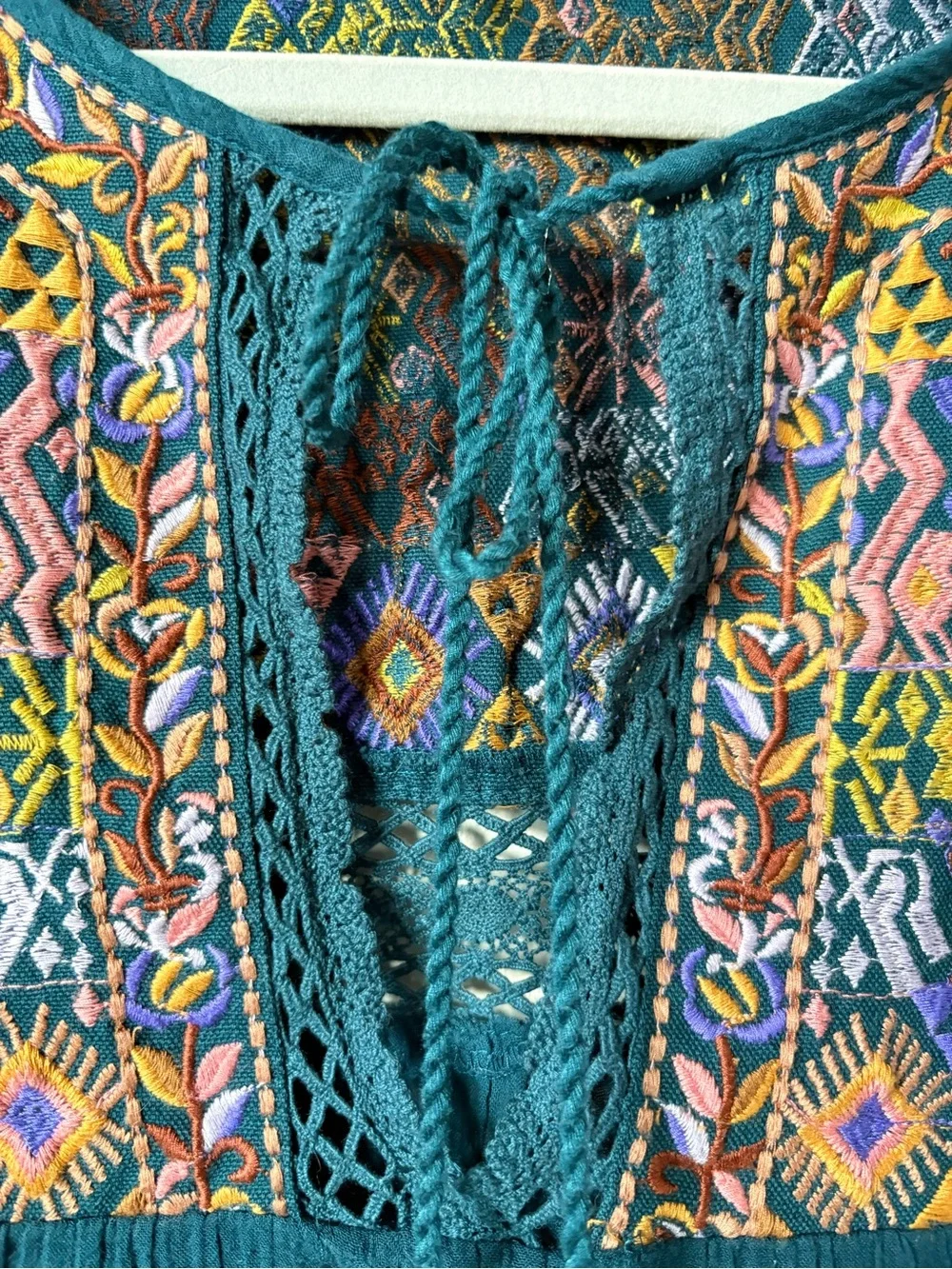 Free People Boho Embroidered Teal Sleeveless Peasant Top size small